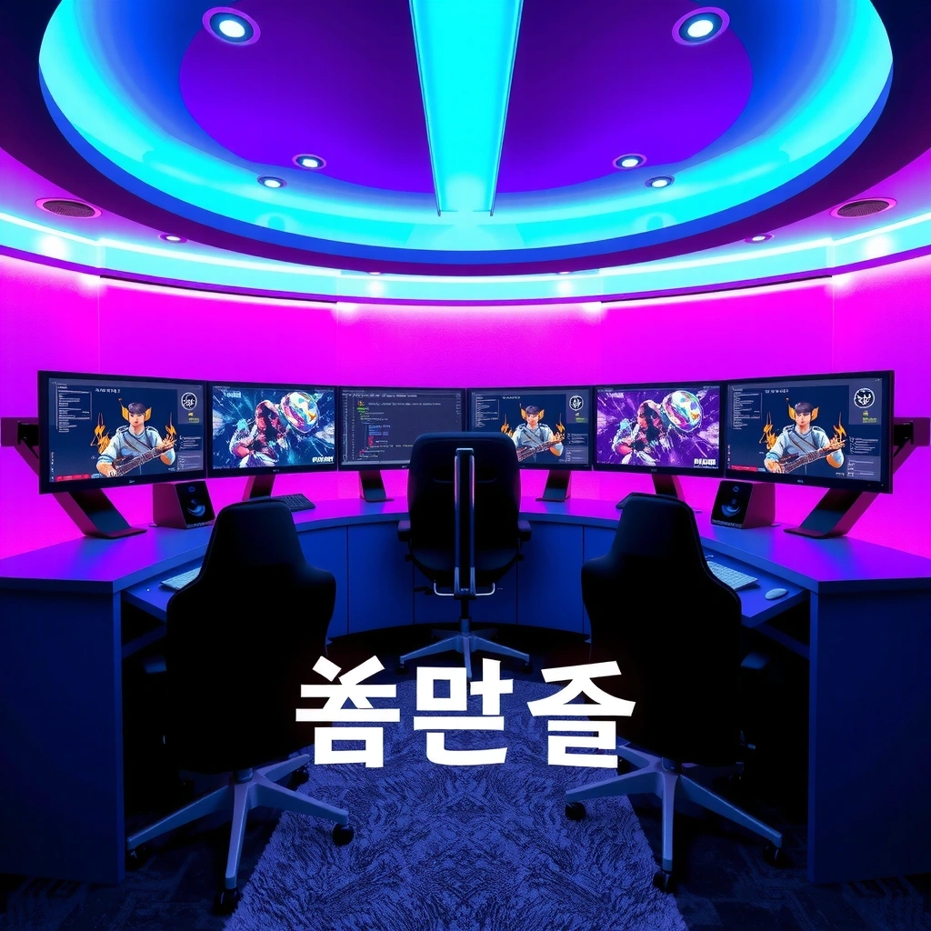 Professional gaming workspace with multiple monitors